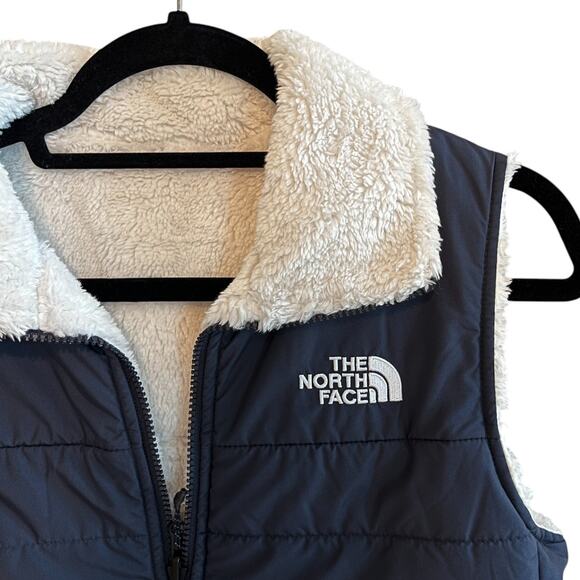 The North Face Mossbud Insulated Reversible Fleece Puffer Vest Navy White Size M - Picture 3 of 10